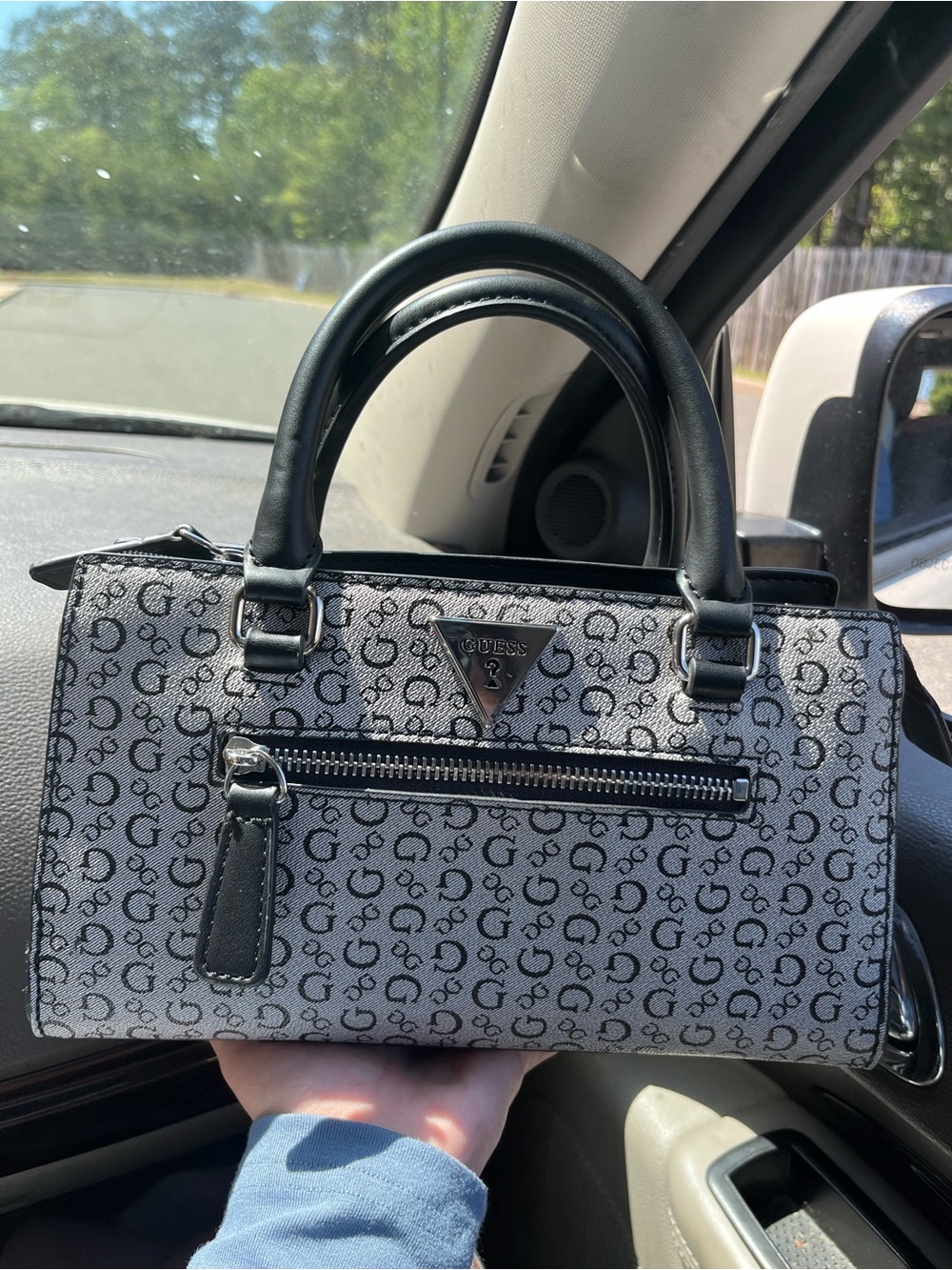 GUESS Black & Gray Logo Satchel